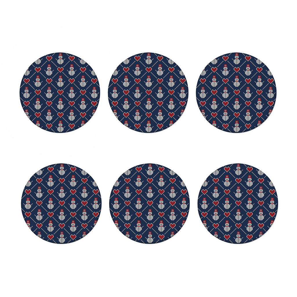 Cute Snowman Knitted Pattern Print Coaster Set