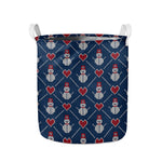 Cute Snowman Knitted Pattern Print Collapsible Laundry Basket