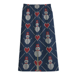 Cute Snowman Knitted Pattern Print Cotton Front Slit Maxi Skirt