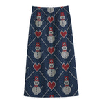 Cute Snowman Knitted Pattern Print Cotton Front Slit Maxi Skirt