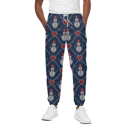 Cute Snowman Knitted Pattern Print Cotton Pants