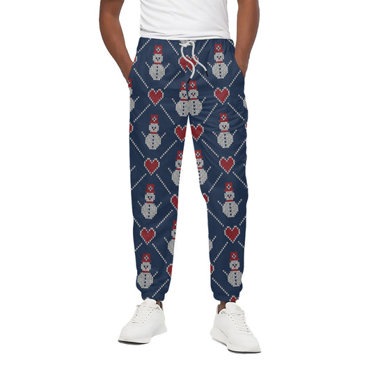 Cute Snowman Knitted Pattern Print Cotton Pants