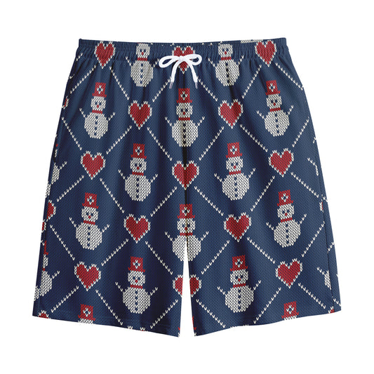 Cute Snowman Knitted Pattern Print Cotton Shorts