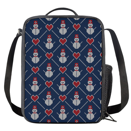 Cute Snowman Knitted Pattern Print Crossbody Lunch Bag