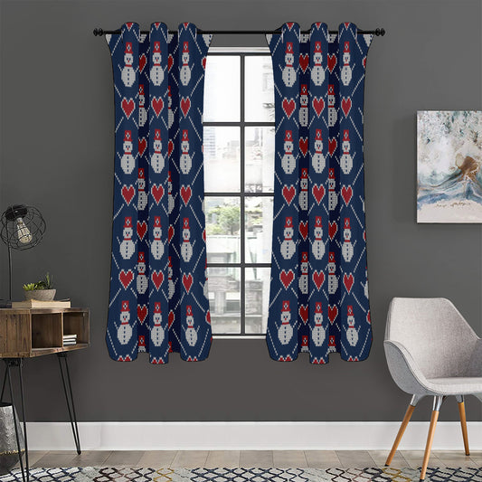 Cute Snowman Knitted Pattern Print Curtain