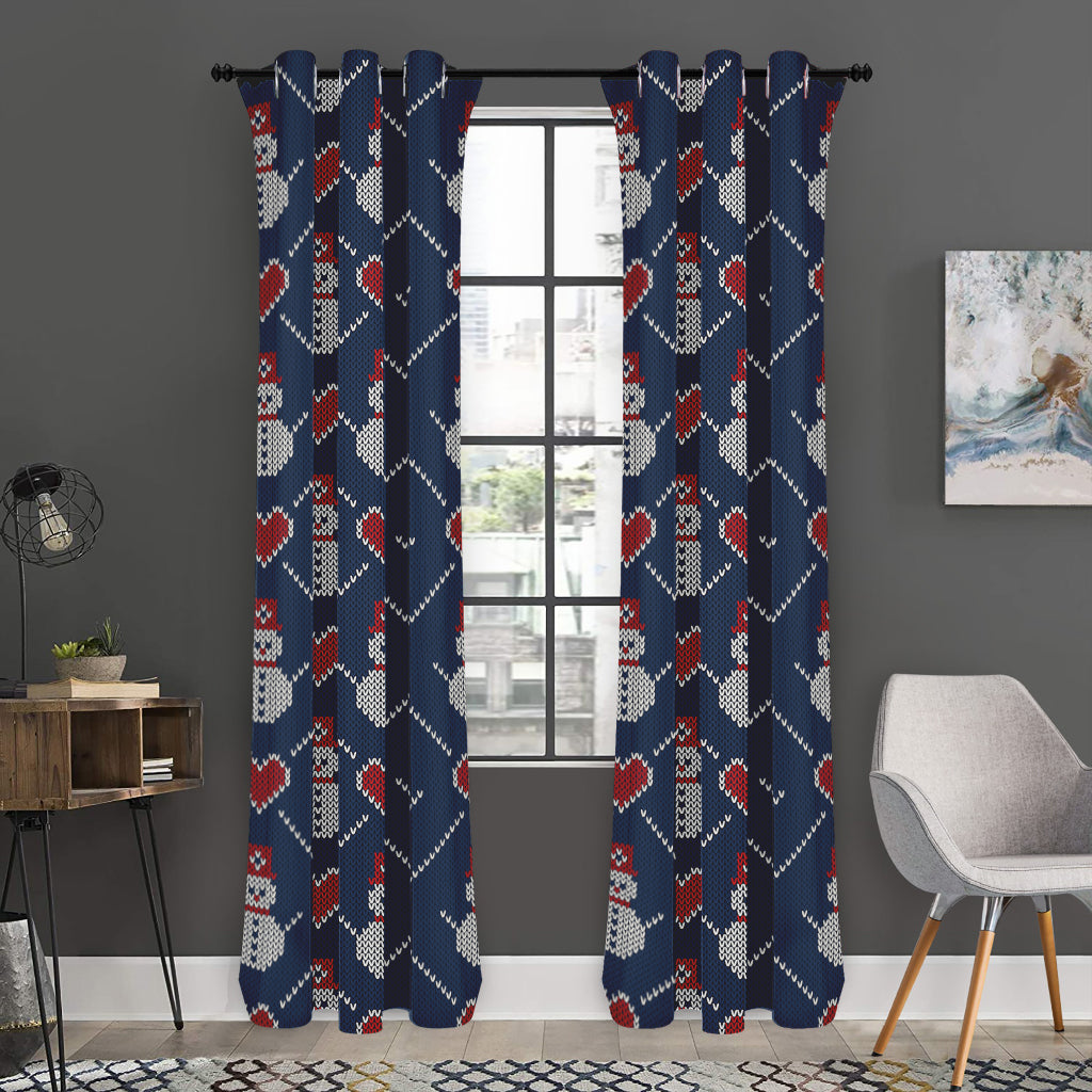 Cute Snowman Knitted Pattern Print Curtain