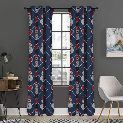 Cute Snowman Knitted Pattern Print Curtain