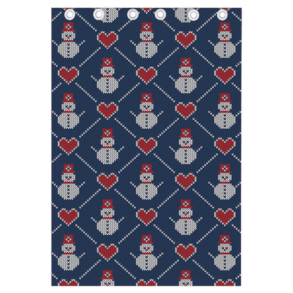 Cute Snowman Knitted Pattern Print Curtain