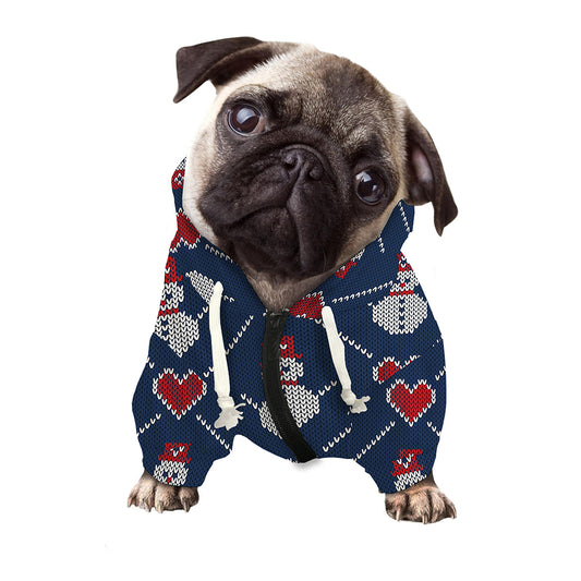 Cute Snowman Knitted Pattern Print Dog Zip Up Hoodie