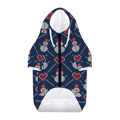 Cute Snowman Knitted Pattern Print Dog Zip Up Hoodie