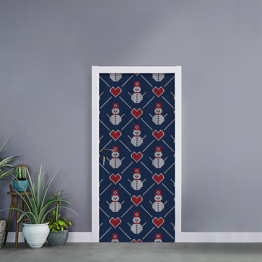 Cute Snowman Knitted Pattern Print Door Sticker