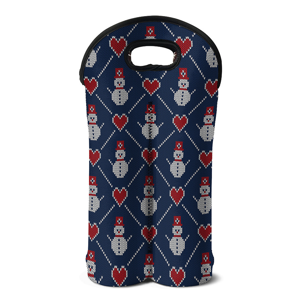 Cute Snowman Knitted Pattern Print Double Neoprene Wine Tote