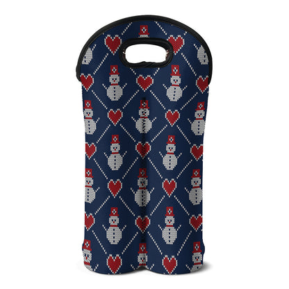 Cute Snowman Knitted Pattern Print Double Neoprene Wine Tote