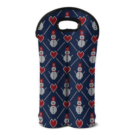 Cute Snowman Knitted Pattern Print Double Neoprene Wine Tote