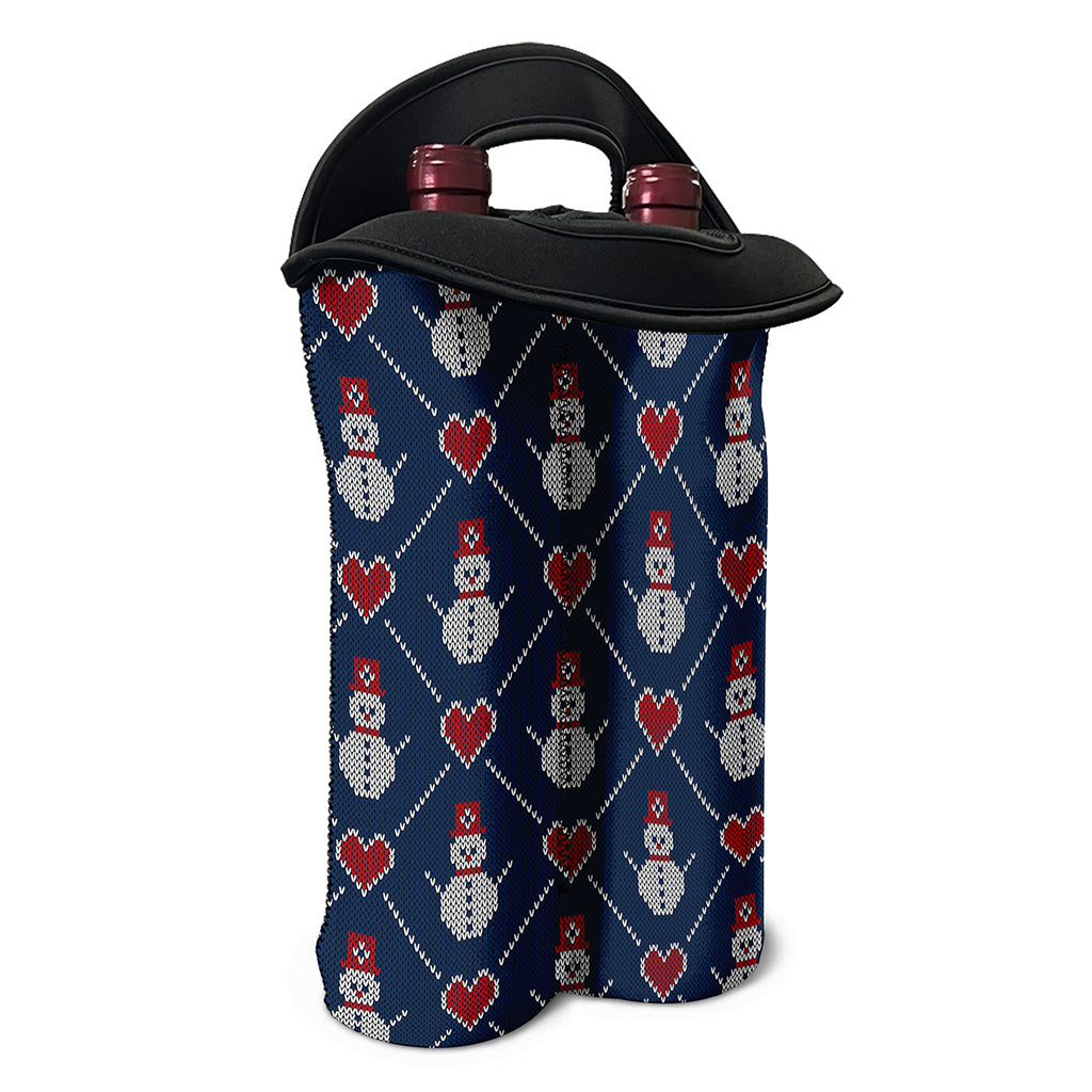 Cute Snowman Knitted Pattern Print Double Neoprene Wine Tote