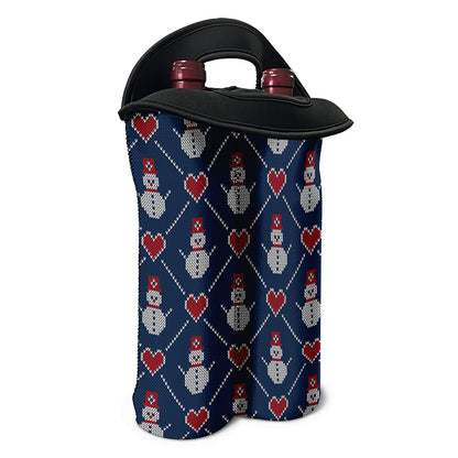 Cute Snowman Knitted Pattern Print Double Neoprene Wine Tote