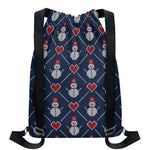 Cute Snowman Knitted Pattern Print Drawstring Backpack