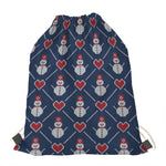 Cute Snowman Knitted Pattern Print Drawstring Bag