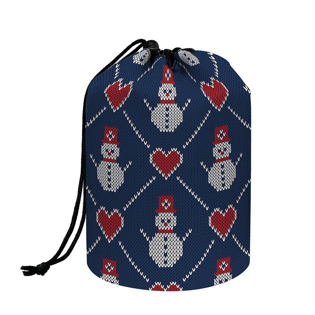 Cute Snowman Knitted Pattern Print Drawstring Makeup Bag