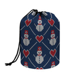 Cute Snowman Knitted Pattern Print Drawstring Makeup Bag