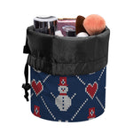 Cute Snowman Knitted Pattern Print Drawstring Makeup Bag