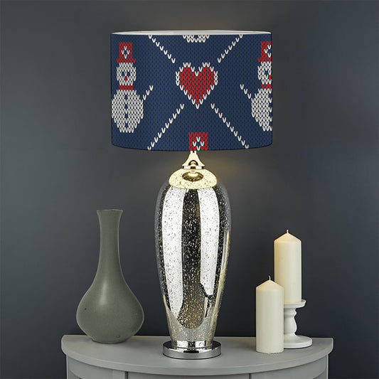 Cute Snowman Knitted Pattern Print Drum Lamp Shade