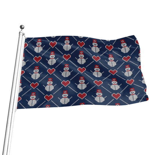 Cute Snowman Knitted Pattern Print Flag