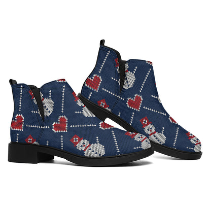 Cute Snowman Knitted Pattern Print Flat Ankle Boots