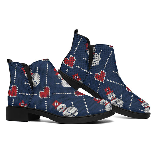 Cute Snowman Knitted Pattern Print Flat Ankle Boots