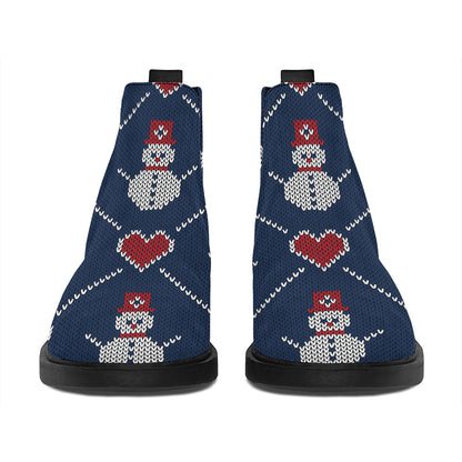 Cute Snowman Knitted Pattern Print Flat Ankle Boots