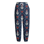 Cute Snowman Knitted Pattern Print Fleece Lined Knit Pants