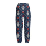 Cute Snowman Knitted Pattern Print Fleece Lined Knit Pants