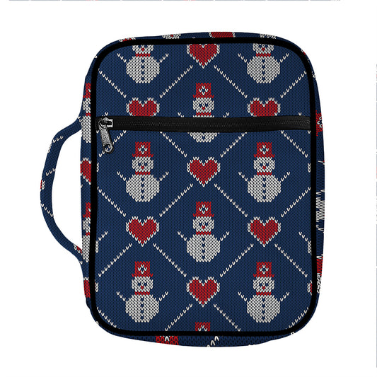 Cute Snowman Knitted Pattern Print Front Pocket Bible Bag