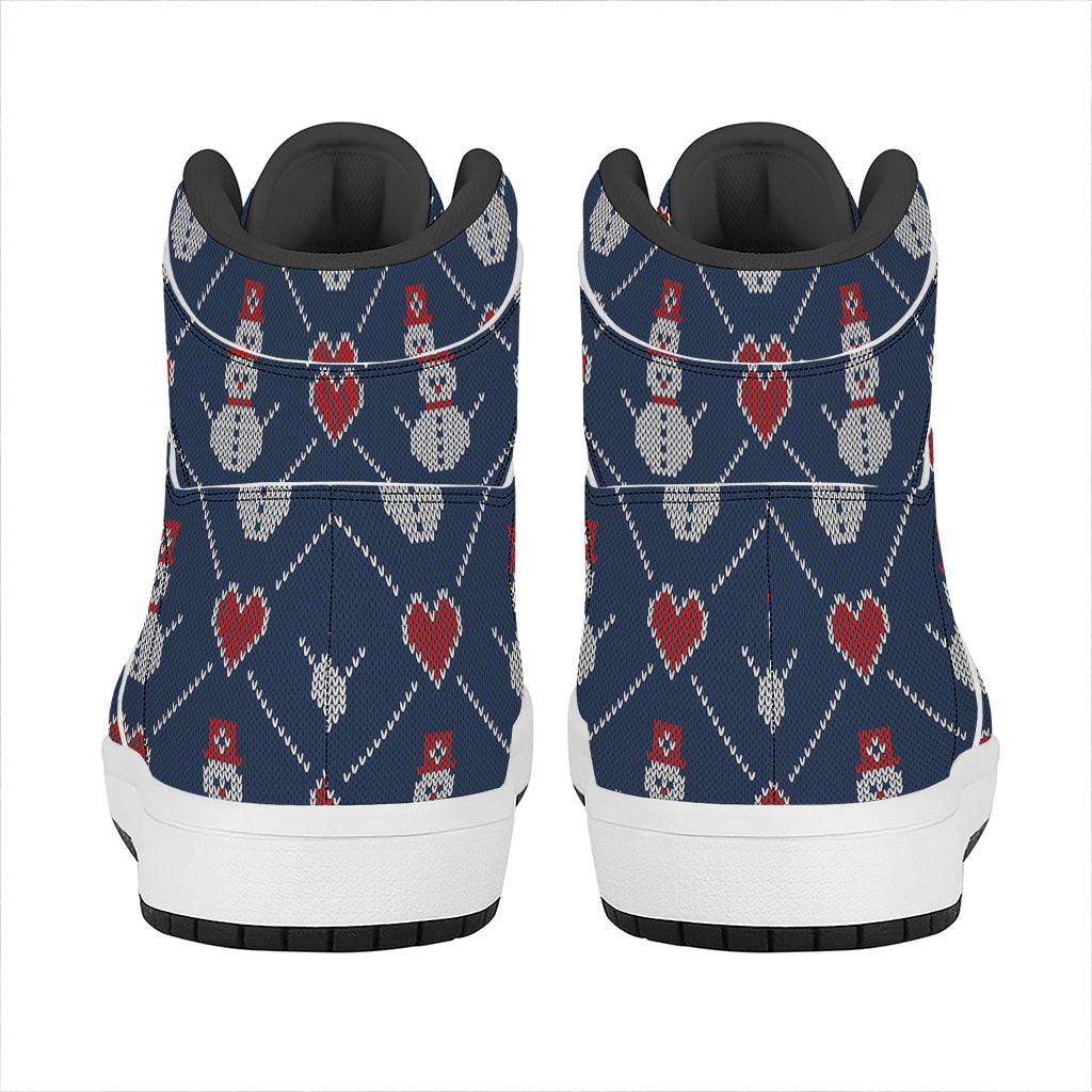 Cute Snowman Knitted Pattern Print High Top Leather Sneakers