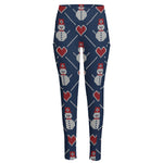Cute Snowman Knitted Pattern Print High-Waisted Pocket Leggings