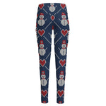 Cute Snowman Knitted Pattern Print High-Waisted Pocket Leggings