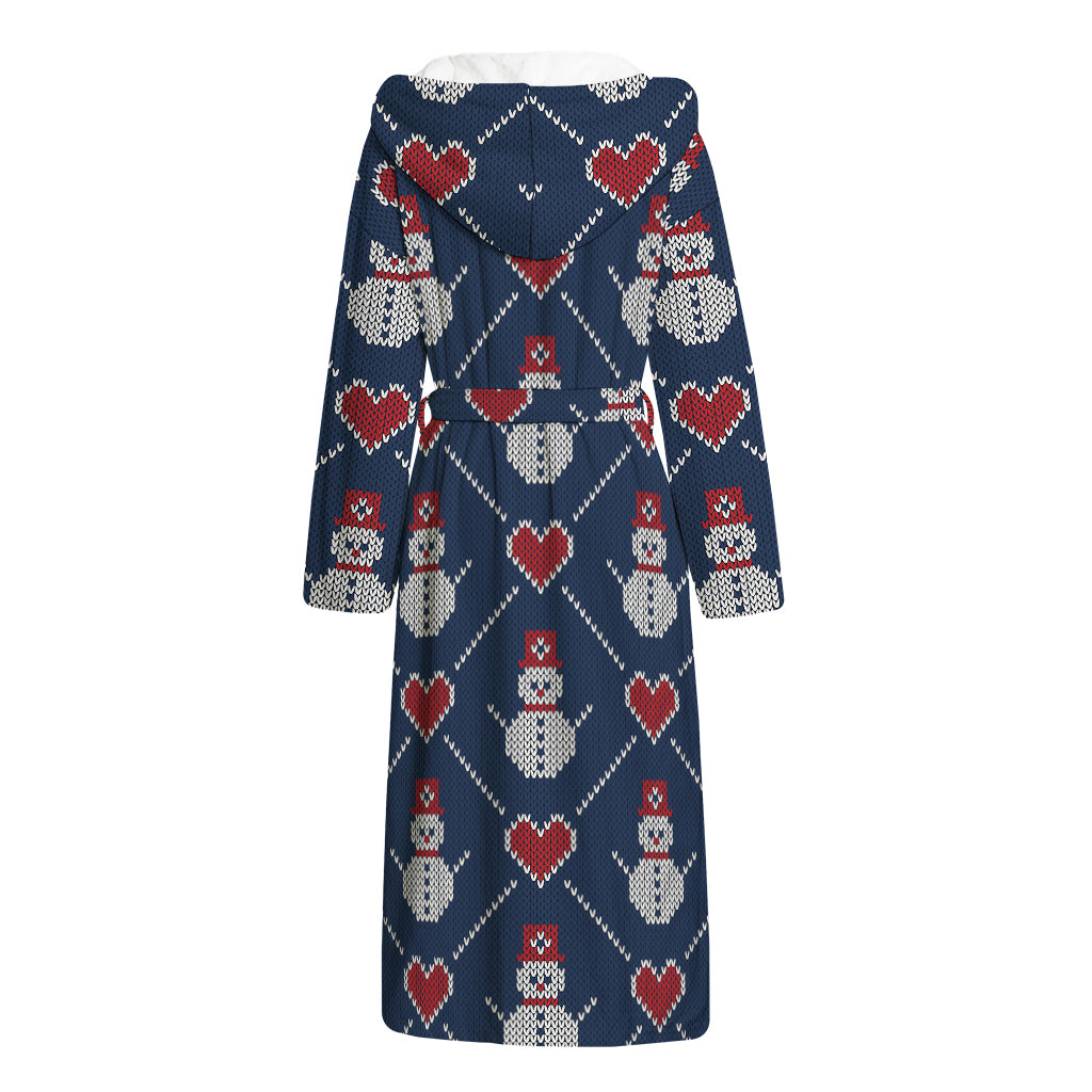 Cute Snowman Knitted Pattern Print Hooded Bathrobe