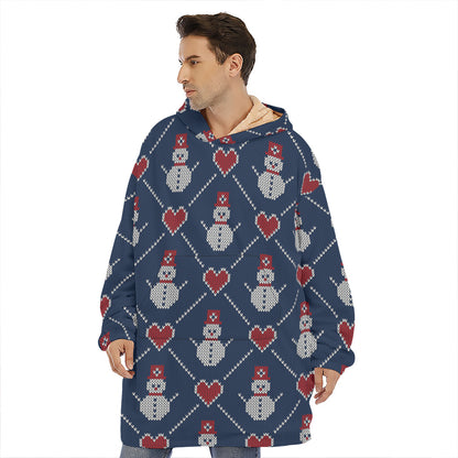 Cute Snowman Knitted Pattern Print Hoodie Blanket