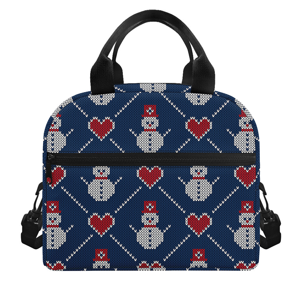 Cute Snowman Knitted Pattern Print Insulated Lunch Bag
