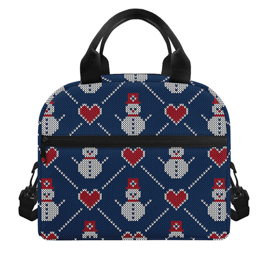 Cute Snowman Knitted Pattern Print Insulated Lunch Bag