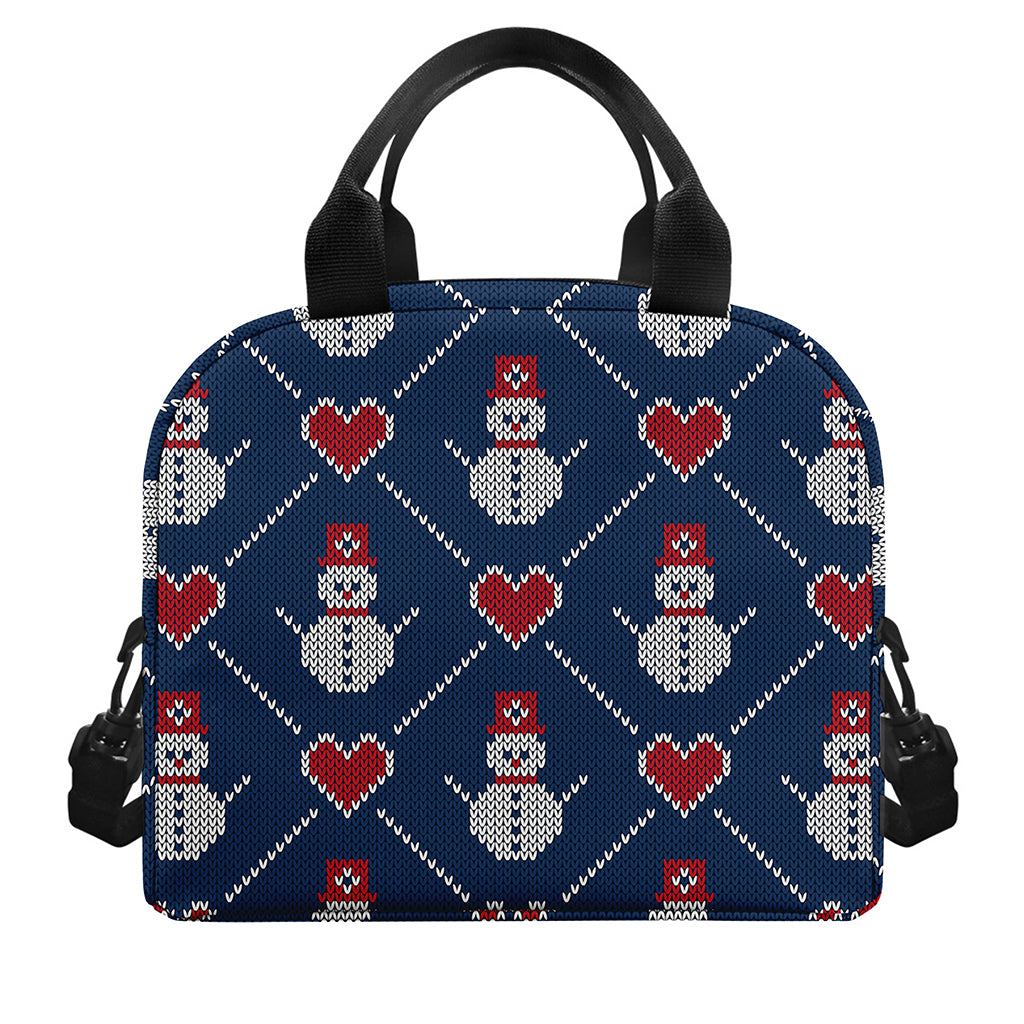 Cute Snowman Knitted Pattern Print Insulated Lunch Bag