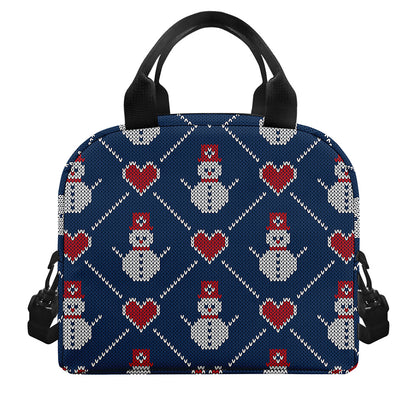 Cute Snowman Knitted Pattern Print Insulated Lunch Bag