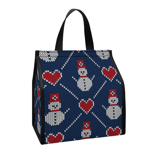 Cute Snowman Knitted Pattern Print Insulated Lunch Tote