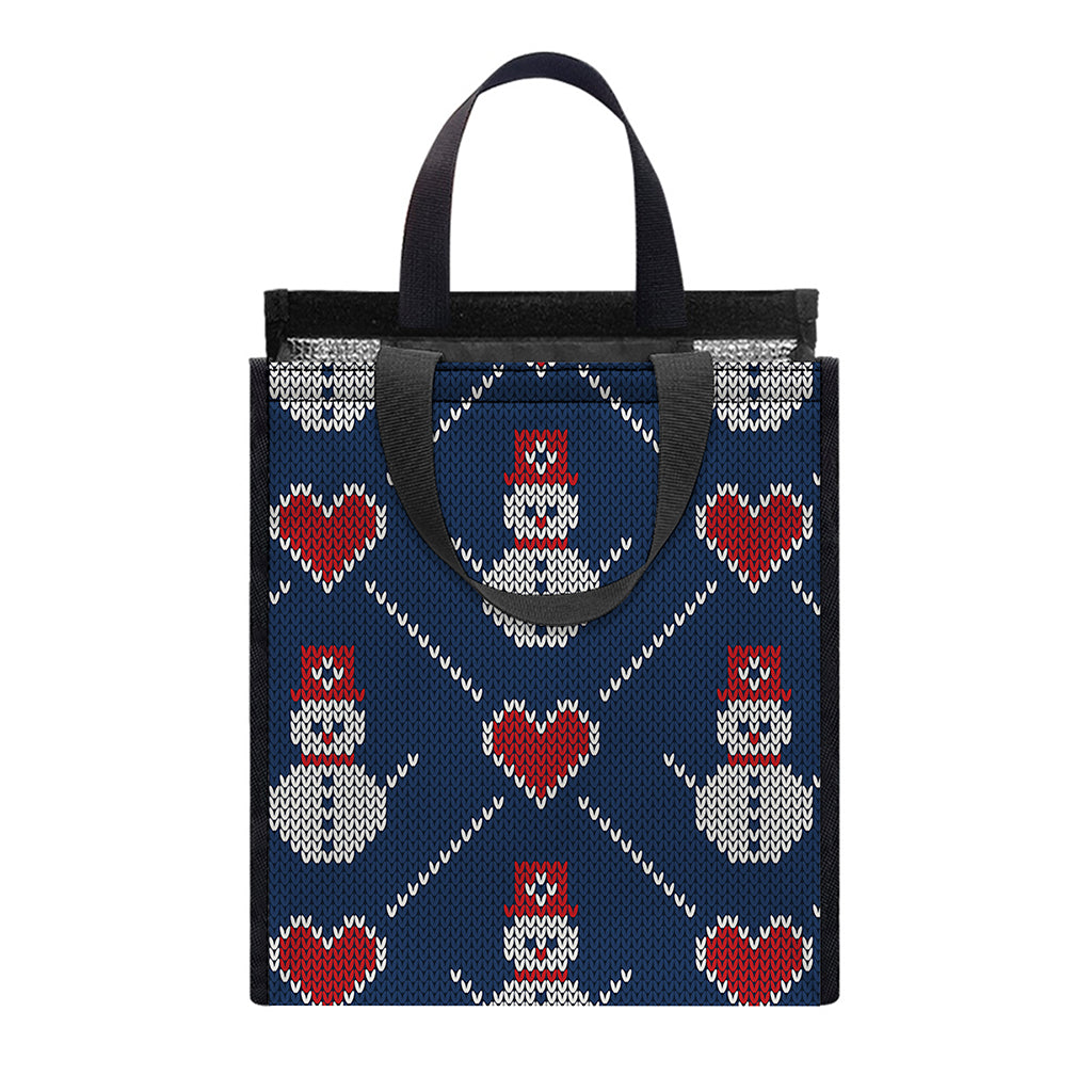 Cute Snowman Knitted Pattern Print Insulated Lunch Tote