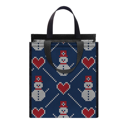 Cute Snowman Knitted Pattern Print Insulated Lunch Tote