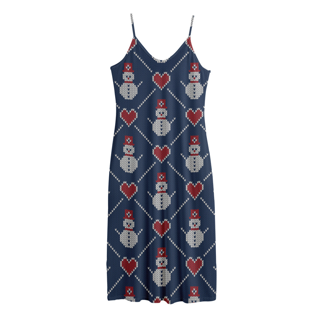 Cute Snowman Knitted Pattern Print Jersey Midi Cami Dress