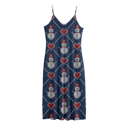 Cute Snowman Knitted Pattern Print Jersey Midi Cami Dress