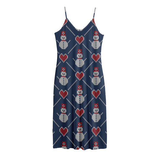 Cute Snowman Knitted Pattern Print Jersey Midi Cami Dress