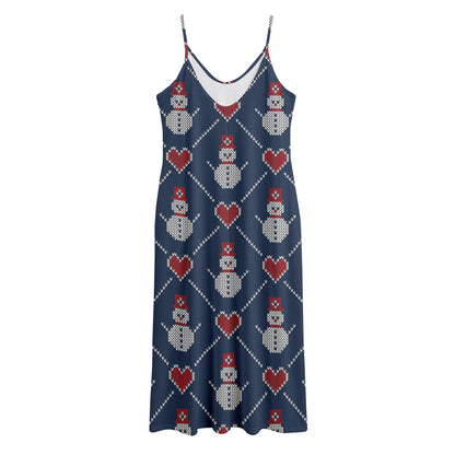 Cute Snowman Knitted Pattern Print Jersey Midi Cami Dress