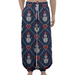 Cute Snowman Knitted Pattern Print Lantern Pants